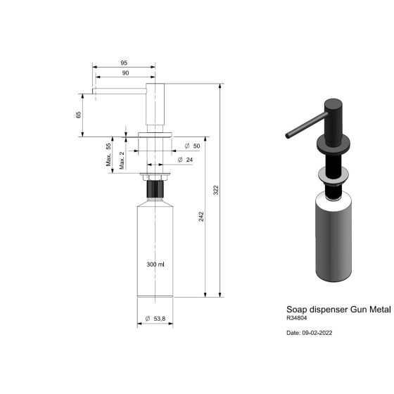 Reginox Distributeur de savon Gun Metal R34804