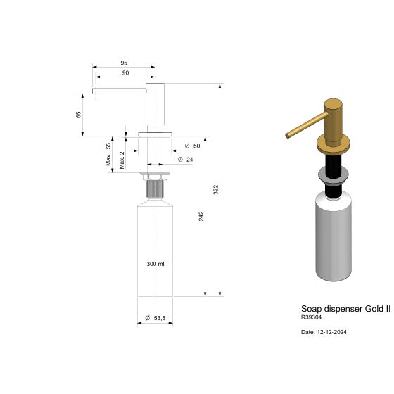 Reginox Distributeur de savon Gold II R39304 Reginox Distributeur de savon Gold II R39304