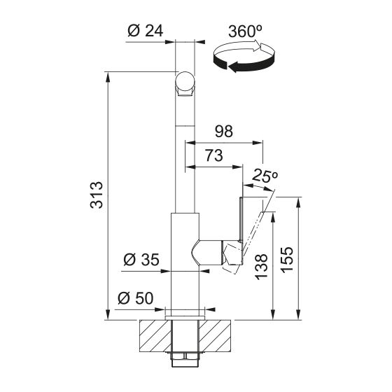 Franke Maris Slim L Noir Mat à bec