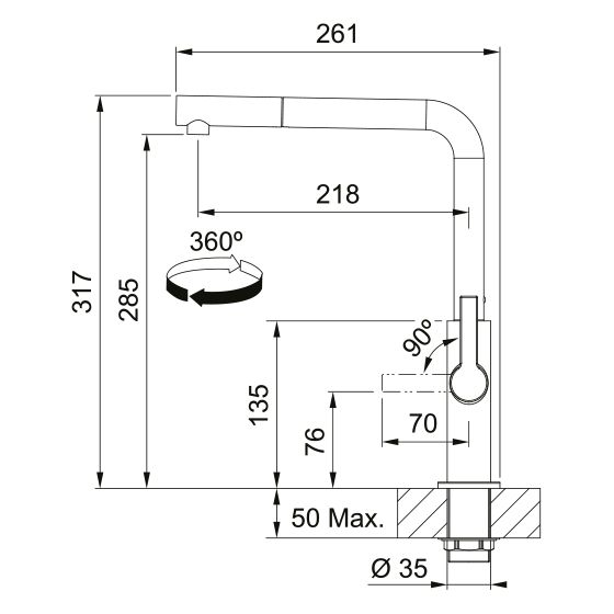Franke Maris Slim L Noir Mat à douchette